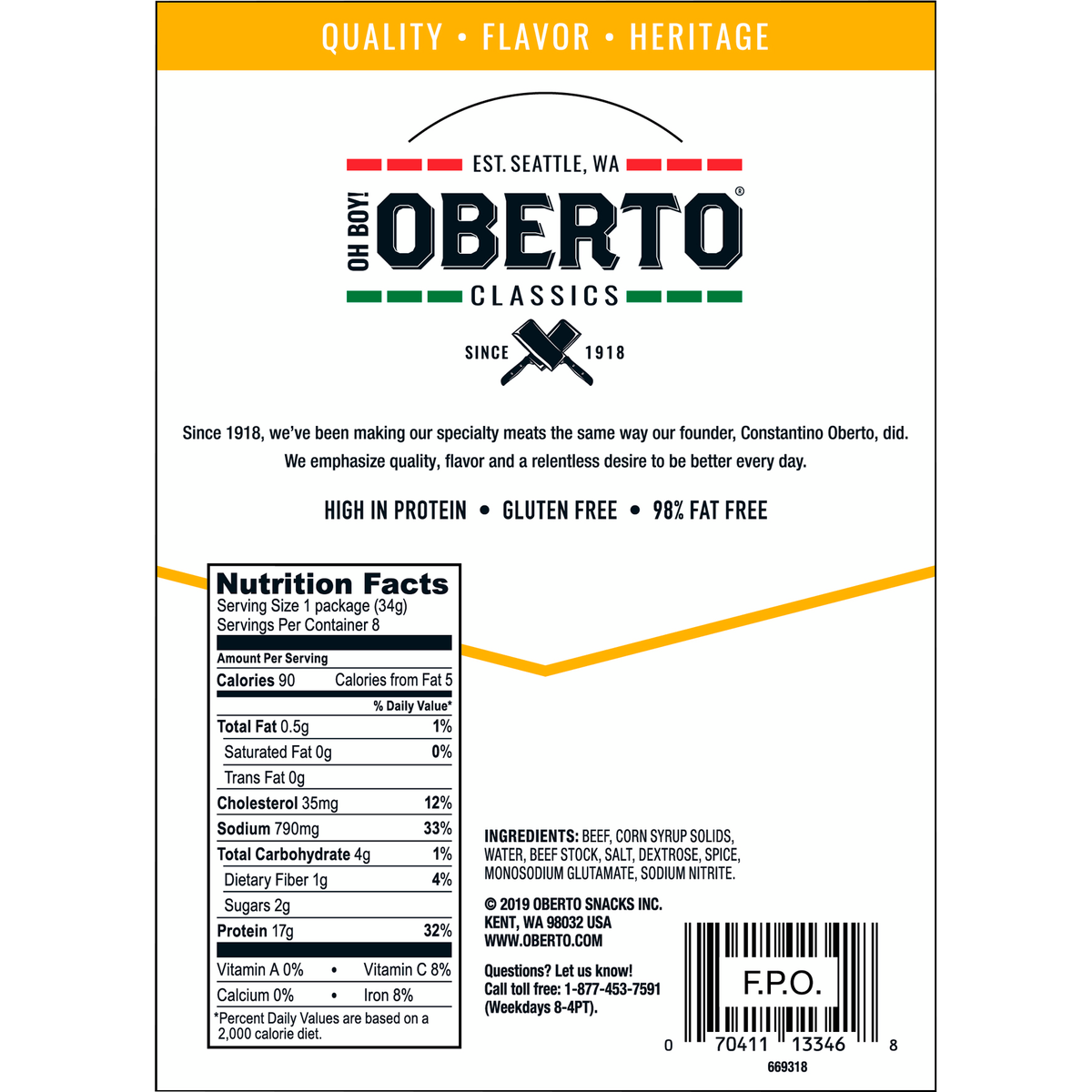 Oh Boy! Oberto Classics Thin Style Beef Jerky, Original, 1.2 oz, 8 ct - Image 2