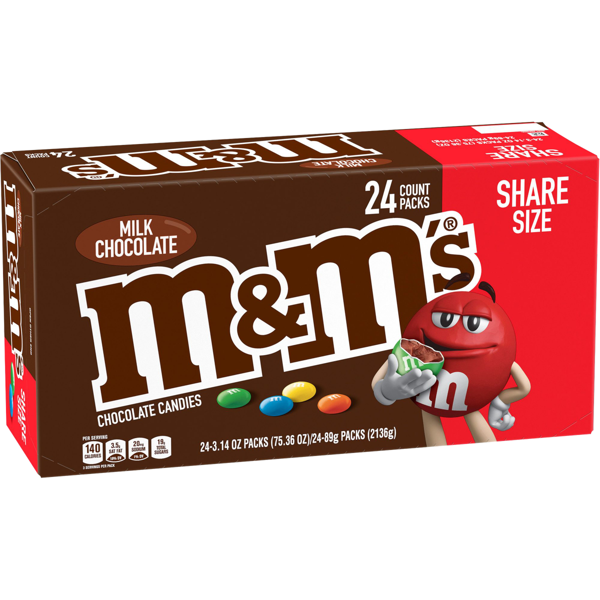 M&M'S Chocolate Candy, Sharing Size, 3.14 oz, 24 ct
