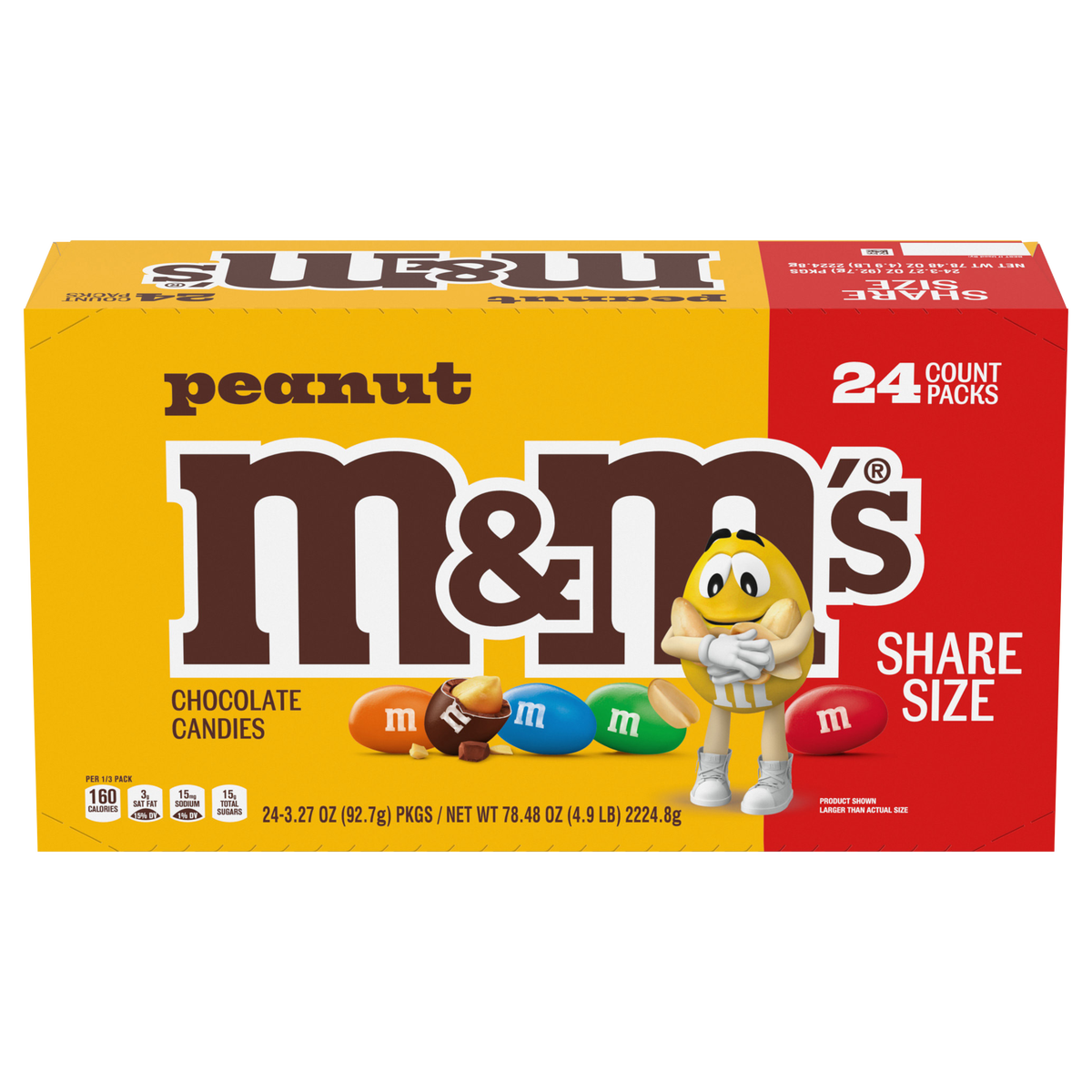 M&M'S Chocolate Candy, Peanut, Share Size, 3.27 oz, 24 ct