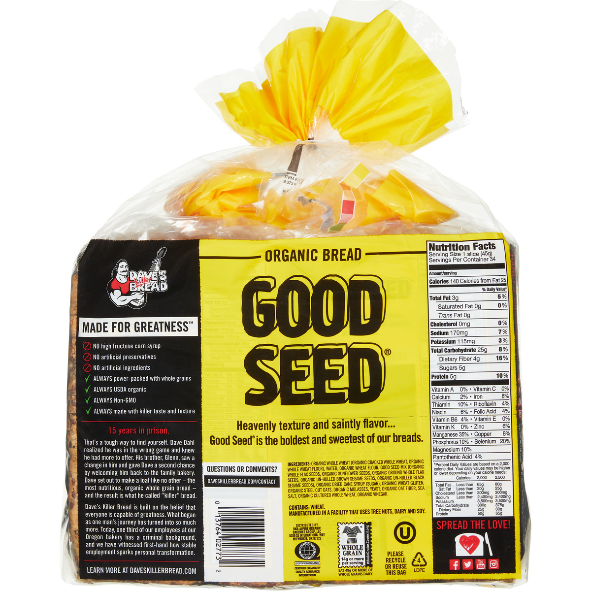 Dave's Organic Killer Bread, Good Seed, 27 oz, 2 ct - Image 2