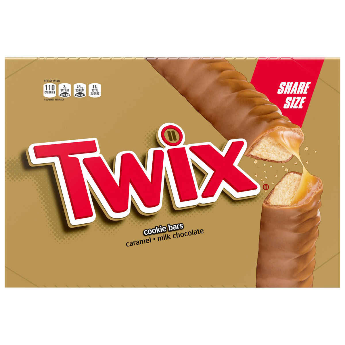 Twix Chocolate & Caramel Cookie Candy Bar, Share Size, 3.02 oz, 24 ct