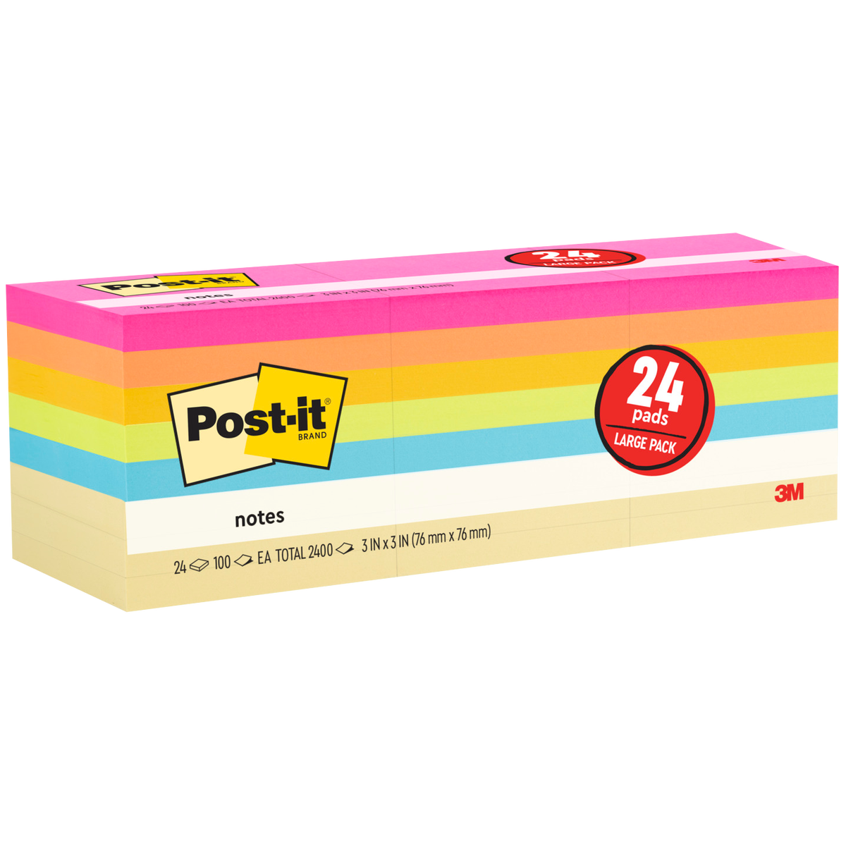 Post-it Notes, 3"x 3", Assorted Bright Colors, 100 Sheets, 24 Pads - Image 2