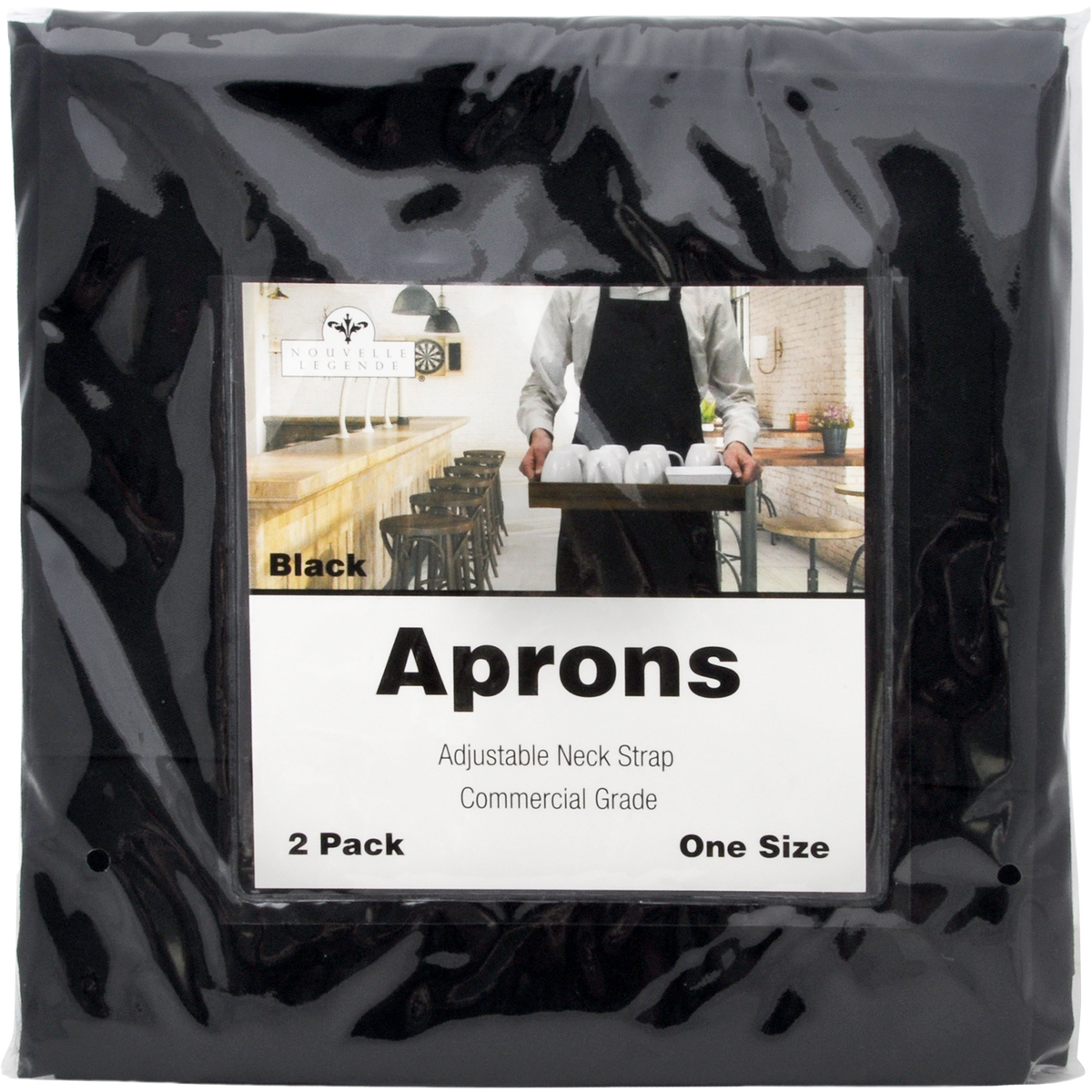 Nouvelle Legende Commercial Grade Chef's Apron, Black, 2 ct