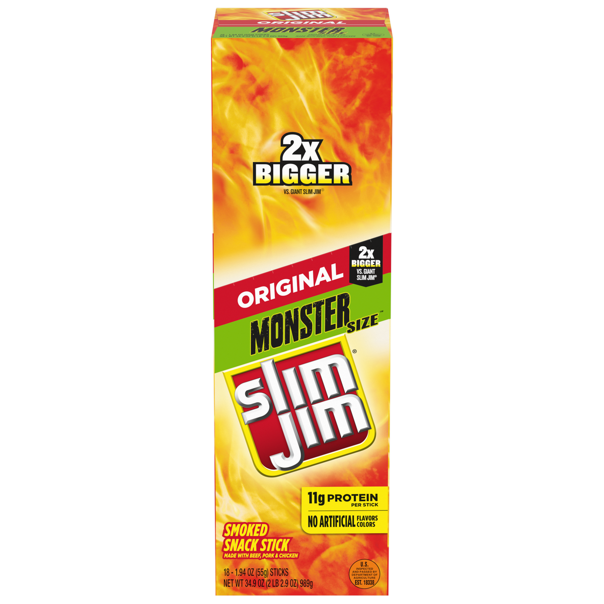 Slim Jim Snack Stick, Original, 1.94 oz, 18 ct