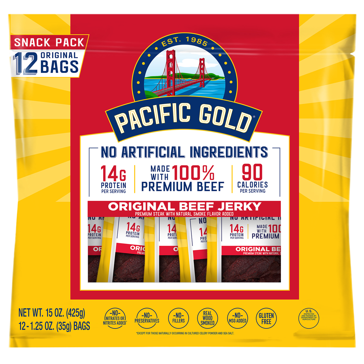 Pacific Gold Beef Jerky, Original, 1.25 oz, 12 ct