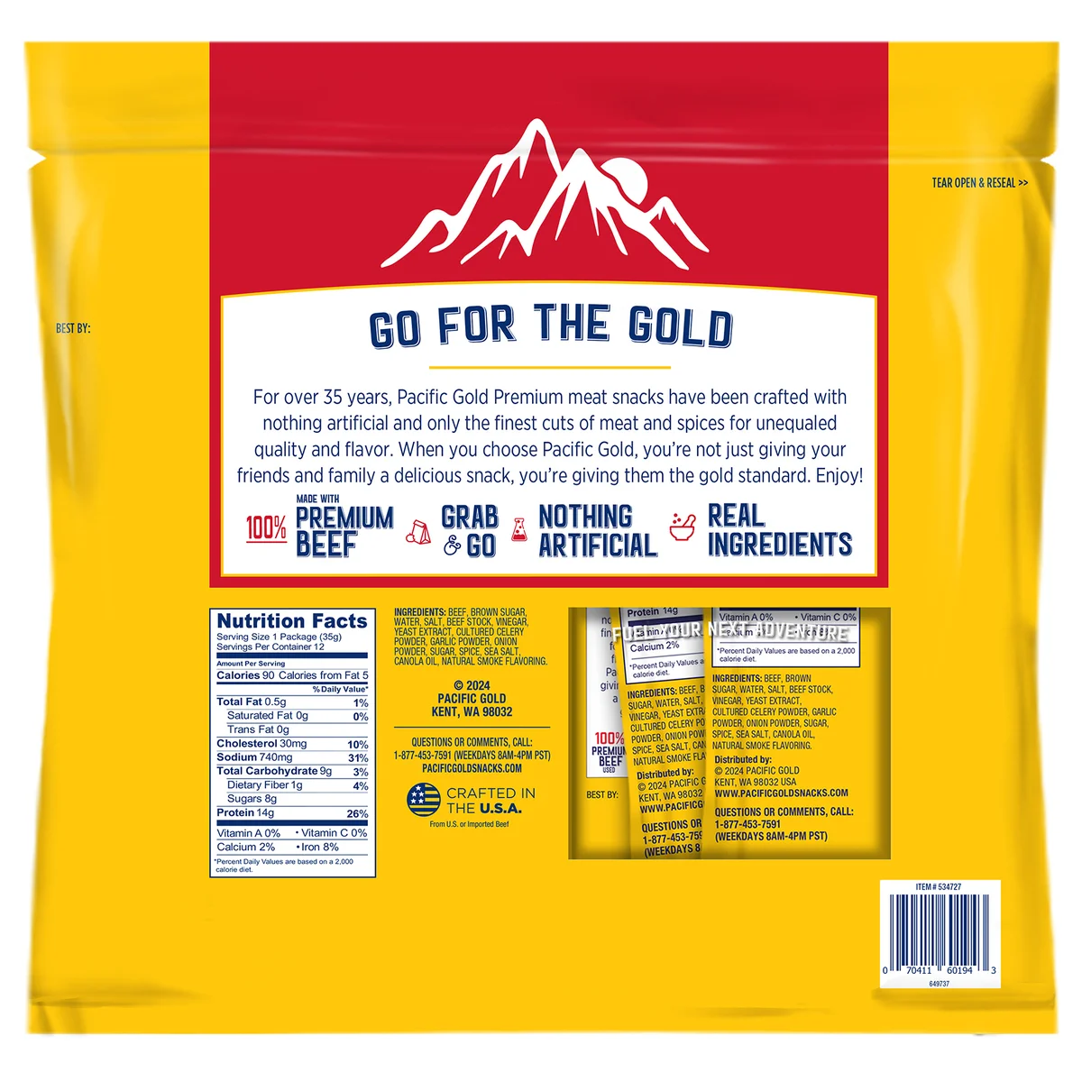 Pacific Gold Beef Jerky, Original, 1.25 oz, 12 ct - Image 2