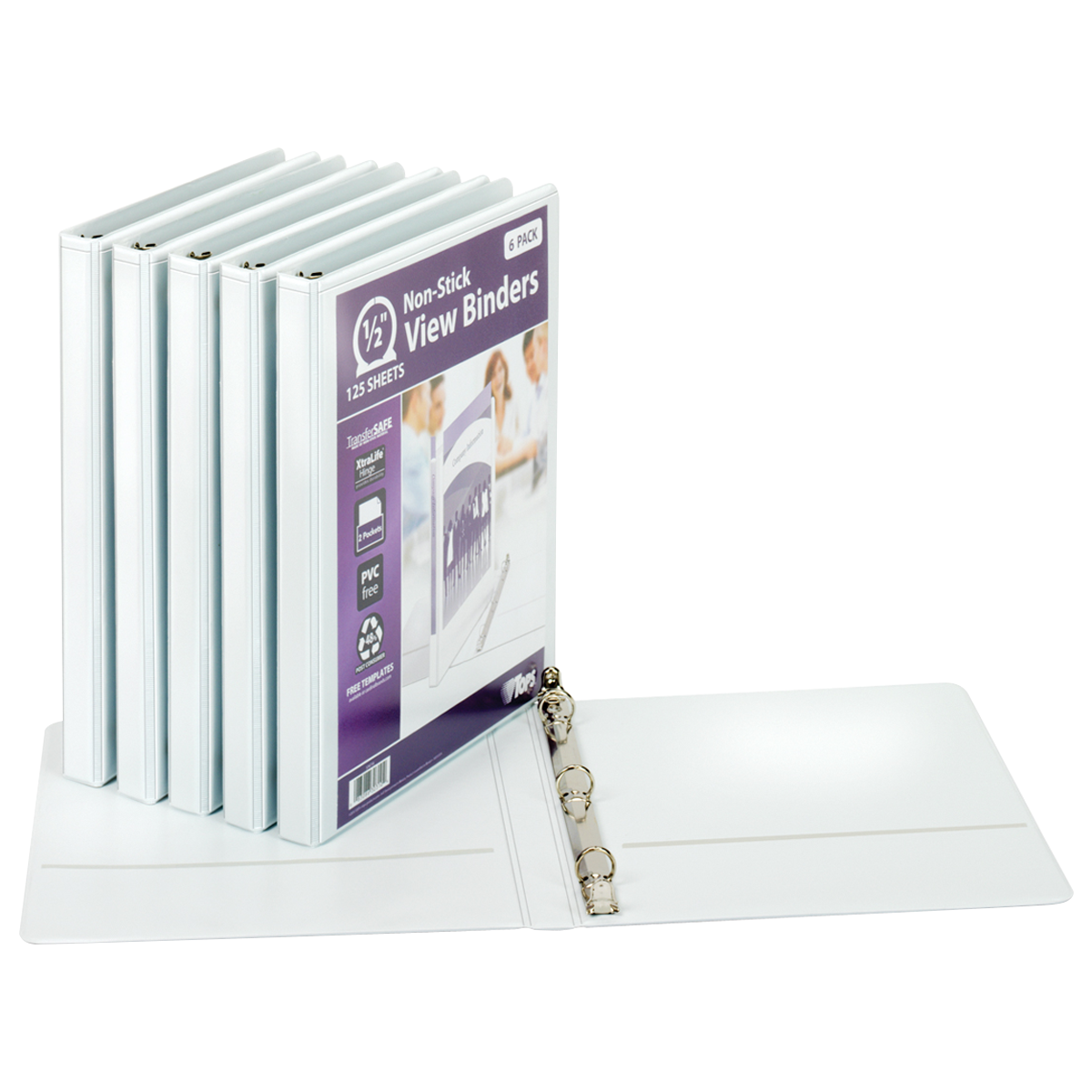 TOPS 3 Ring Non-Stick View Binder, 1/2" Round Ring, White, 6 ct