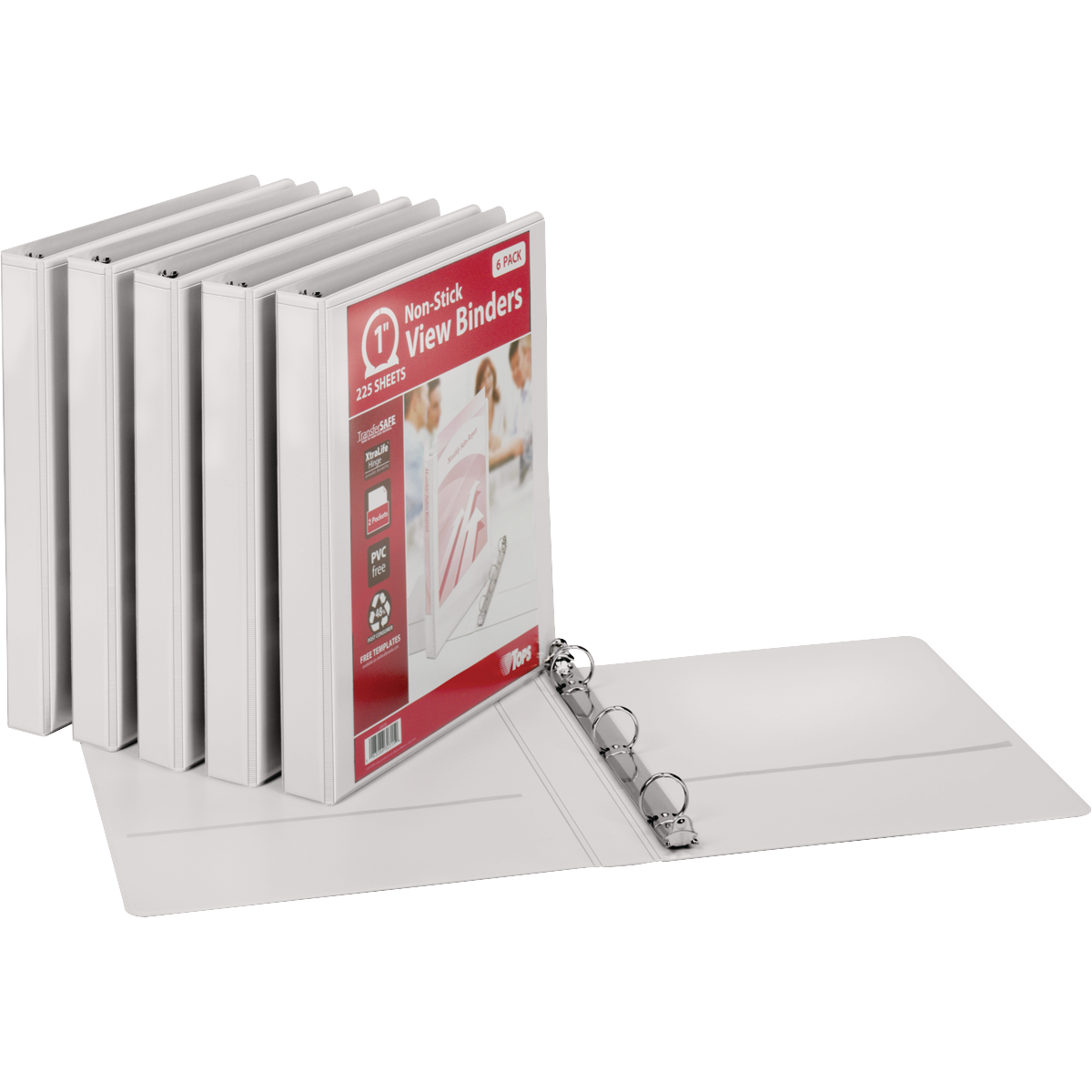 TOPS 3 Ring Non-Stick View Binder, 1" Round Ring, White, 6 ct