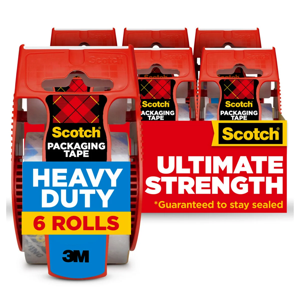 Scotch Packaging Tape with Dispenser, Heavy Duty, 1.88" x 19.4 yds, 6 ct