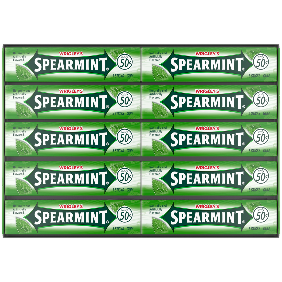 Wrigley's Spearmint Chewing Gum, Original 50 Cent Gum, 5 Sticks, 40 ct