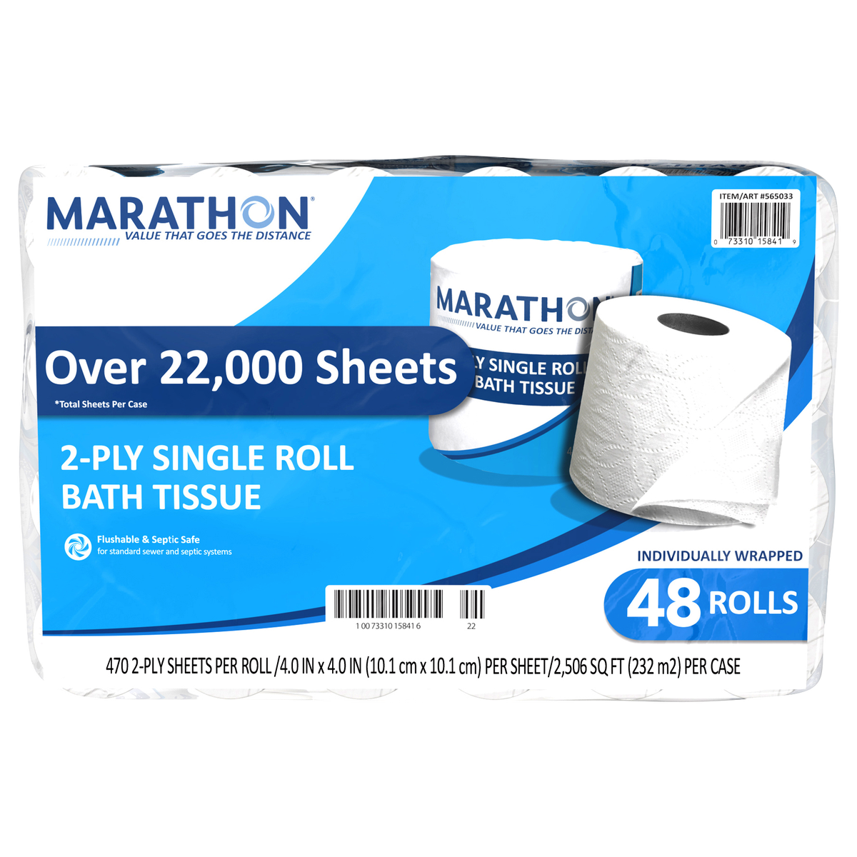 Marathon Bath Tissue, Standard Roll, 2-Ply, 4" x 4", 470 Sheets, 48 ct - Image 2