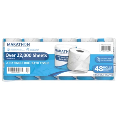 Marathon Bath Tissue, Standard Roll, 2-Ply, 4" x 4", 470 Sheets, 48 ct