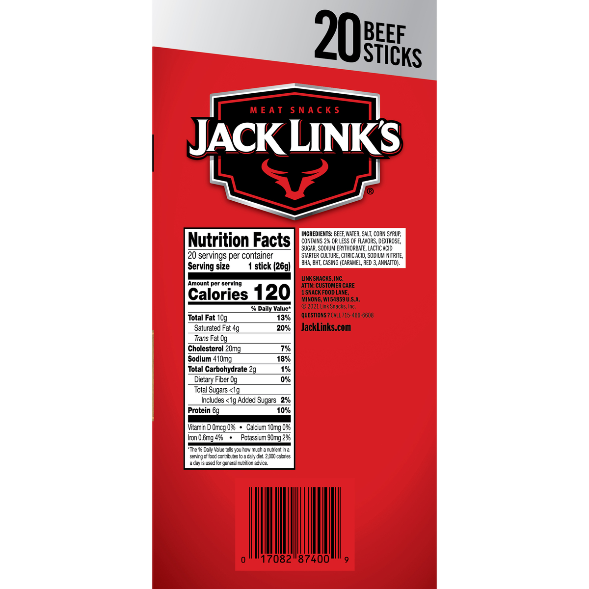 Jack Link's Beef Sticks, Original, 0.92 oz, 20 ct - Image 2