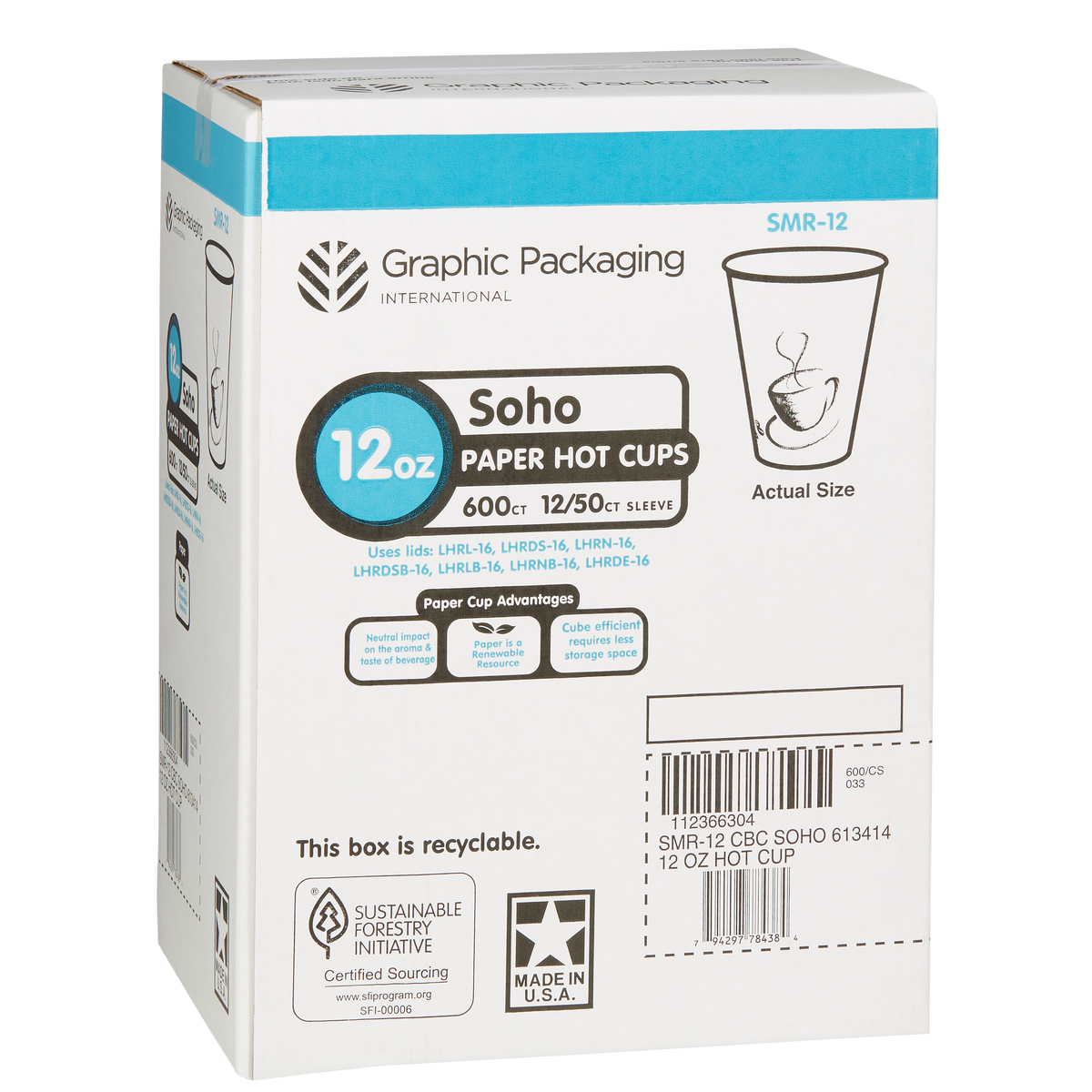 Graphic Packaging Paper Hot Cups, SoHo Design, 12 oz, 600 ct - Image 2