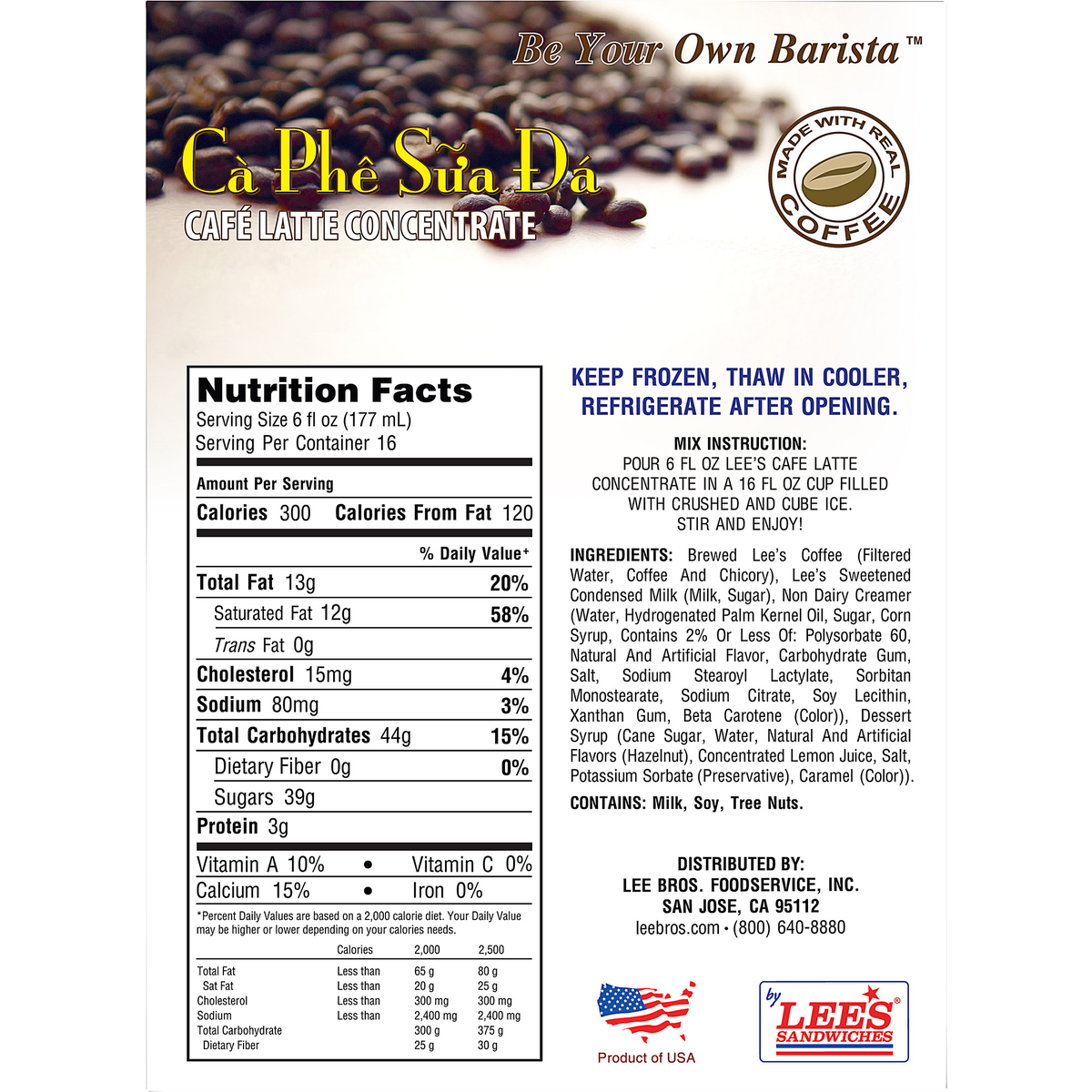 Lee's Cafe Latte Frozen Concentrate, Original, 16 fl oz, 6 ct - Image 2