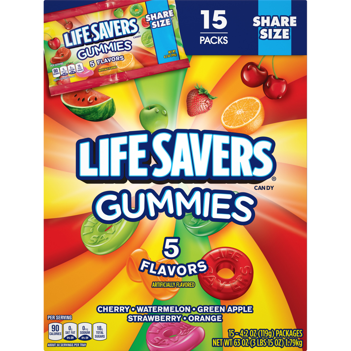 Life Savers Share Size Gummies, 5 Flavors, 4.2 oz, 15 ct - Image 2