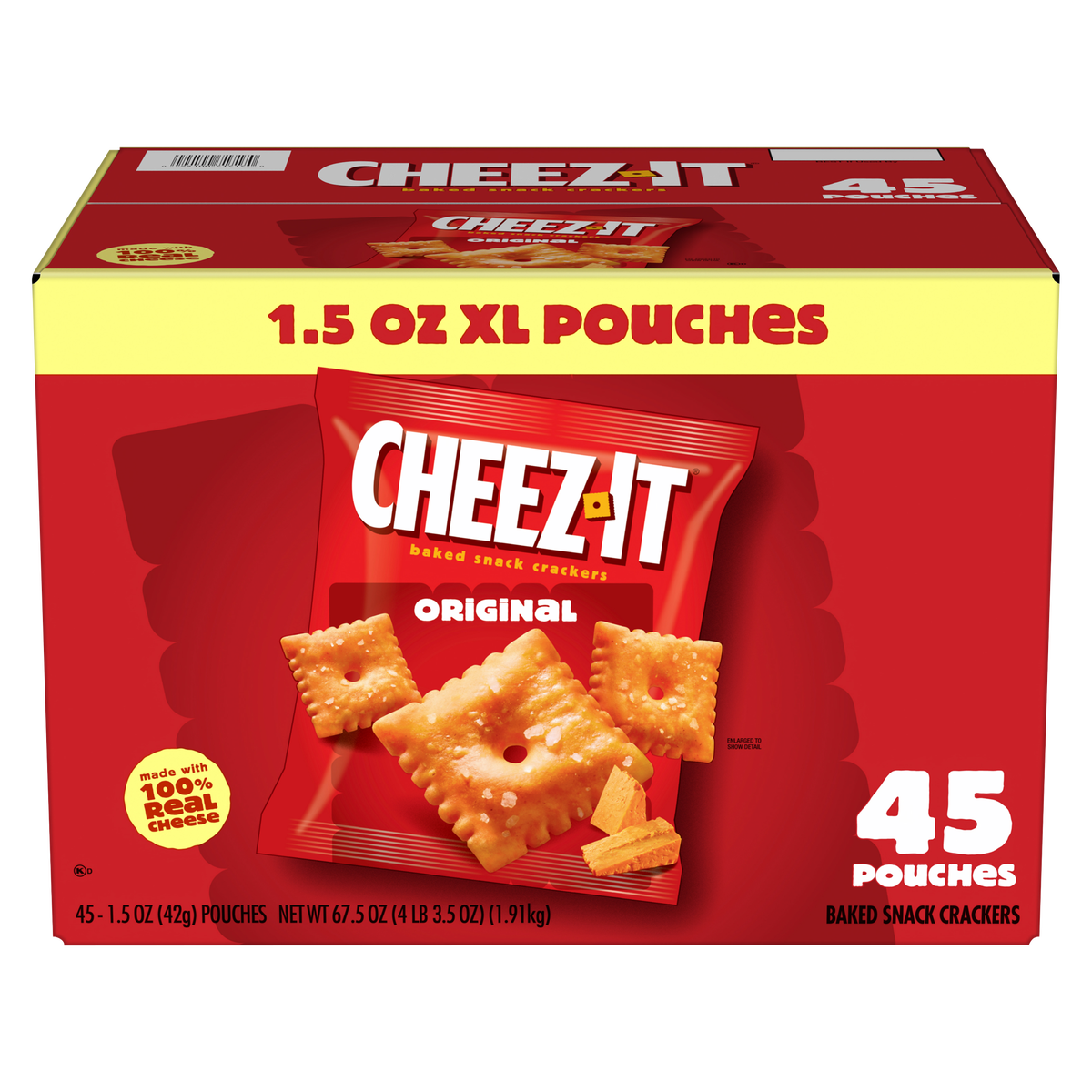 Cheez-It Baked Snack Crackers, Cheddar, 1.5 oz, 45 ct