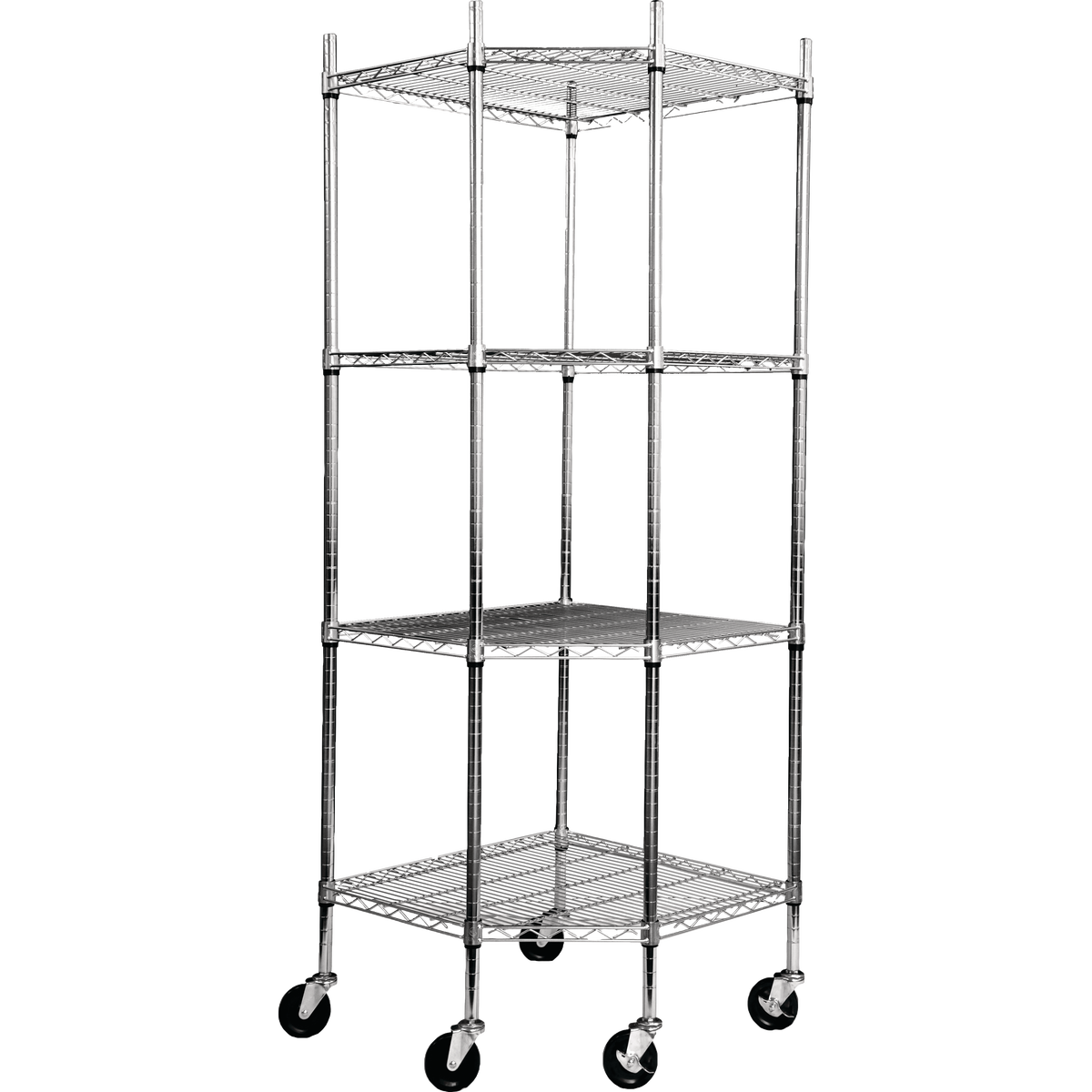 TRINITY EcoStorage 4-Tier Corner Shelving Unit with Casters, 27"W x 77"H x 18"L, Chrome