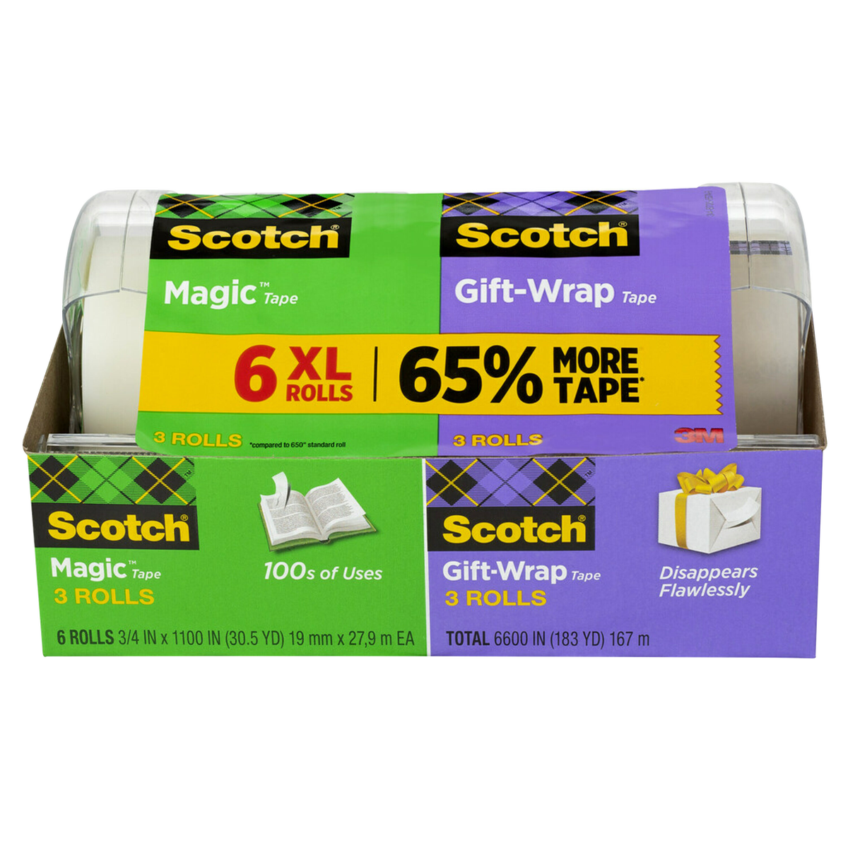 Scotch Magic Tape and Gift-Wrap Tape with Dispenser, 3/4" x 1100", Clear, 6 ct
