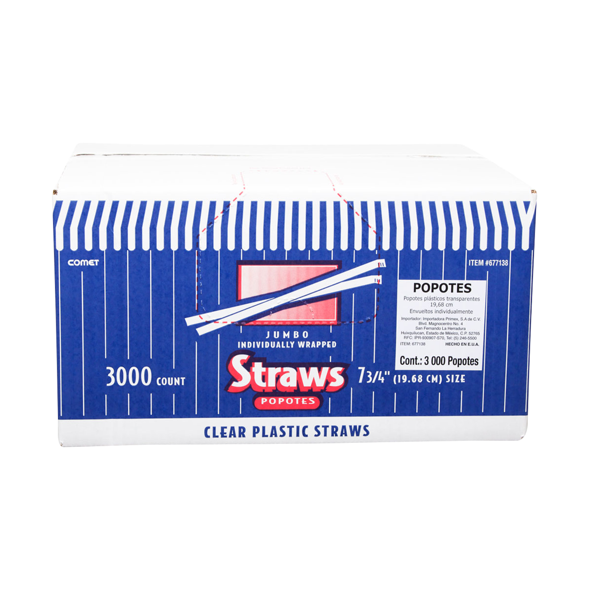 Comet 7-3/4" Wrapped Plastic Straws, Clear, 3000 ct - Image 2
