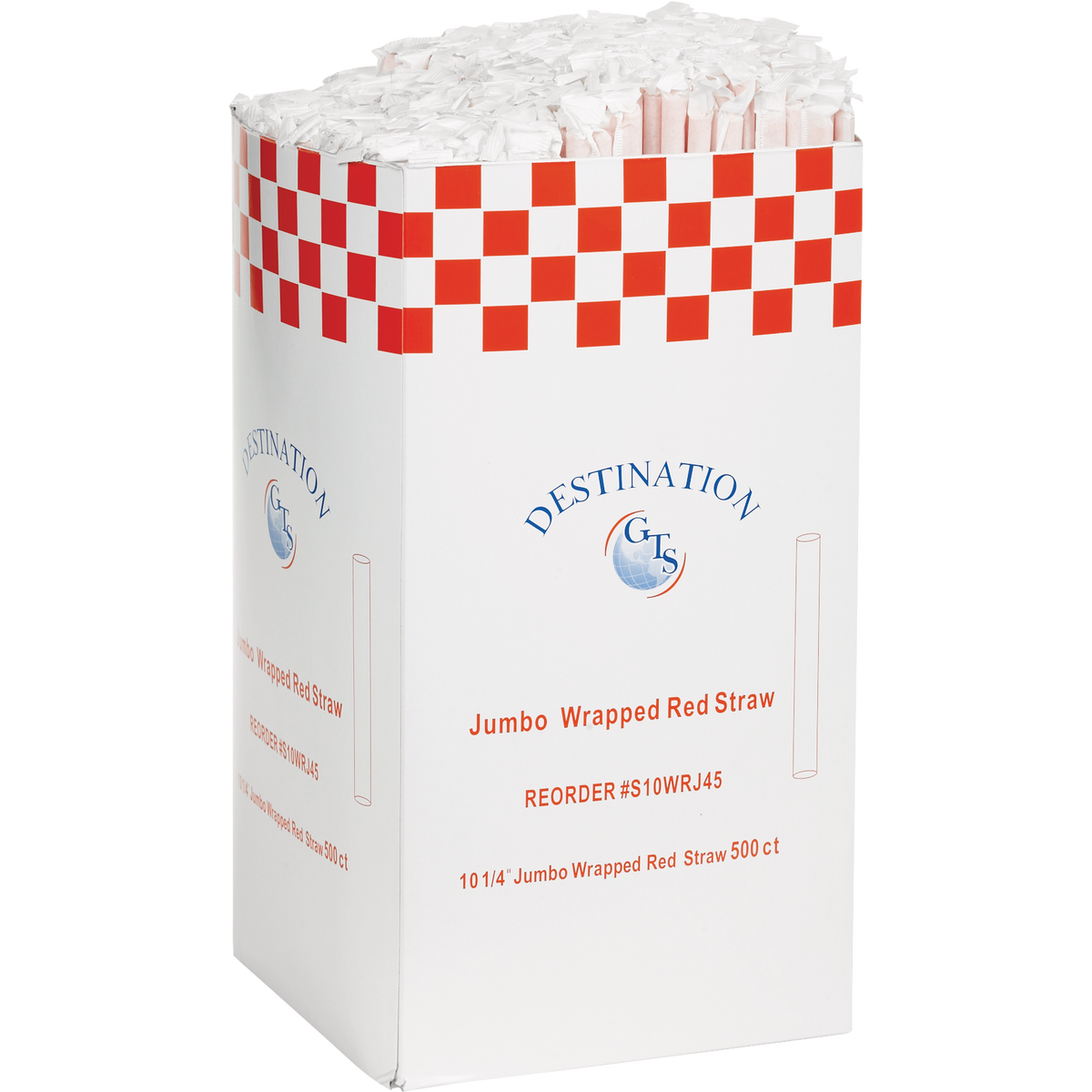 Vital International Solutions 10.25" Jumbo Straw, Wrapped, Red, 2000 ct