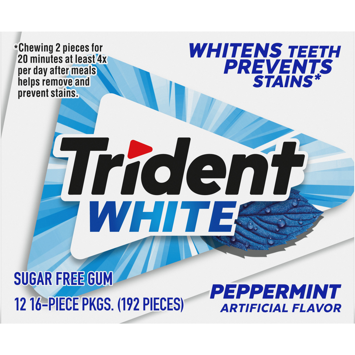 Trident White Sugar Free Gum, Peppermint, 16 Pieces, 12 ct - Image 3