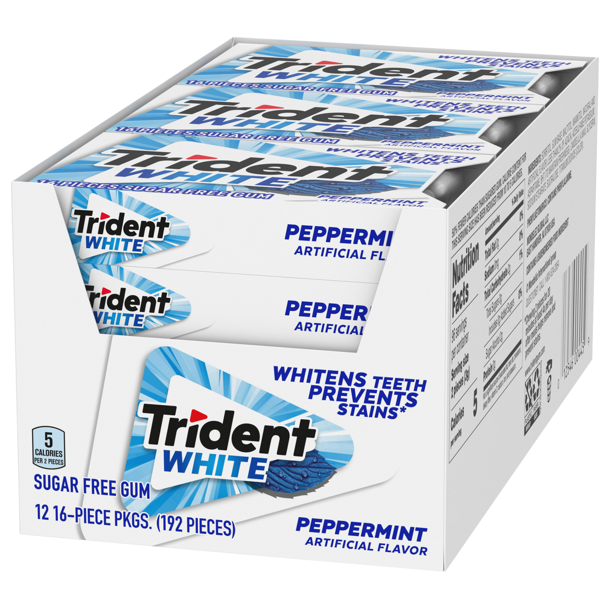 Trident White Sugar Free Gum, Peppermint, 16 Pieces, 12 ct - Image 5