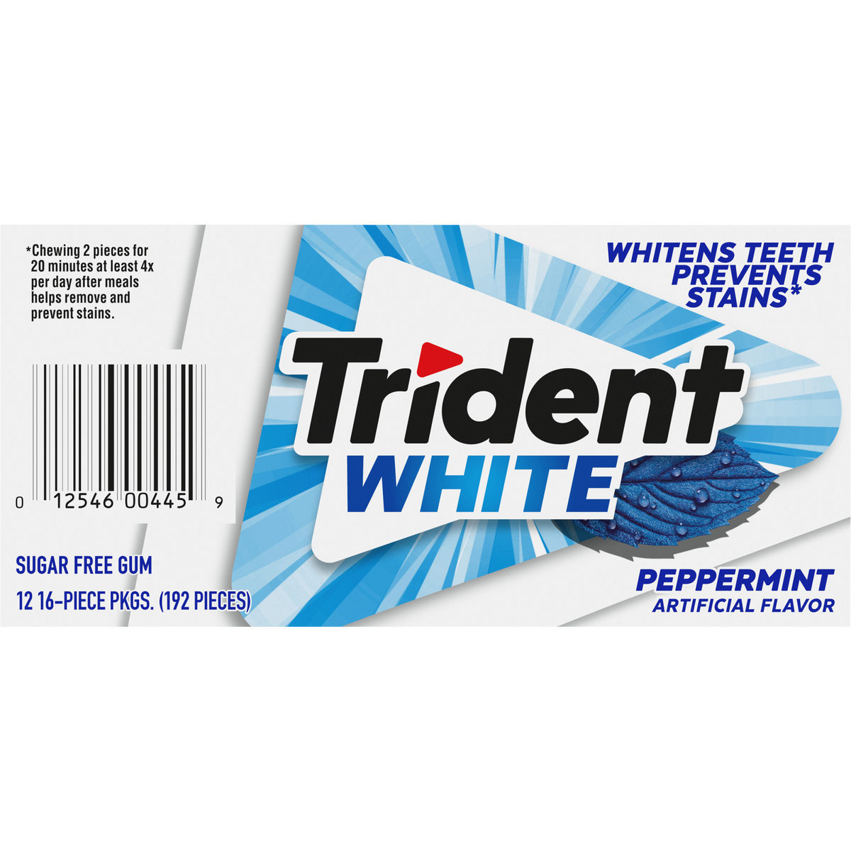 Trident White Sugar Free Gum, Peppermint, 16 Pieces, 12 ct - Image 6