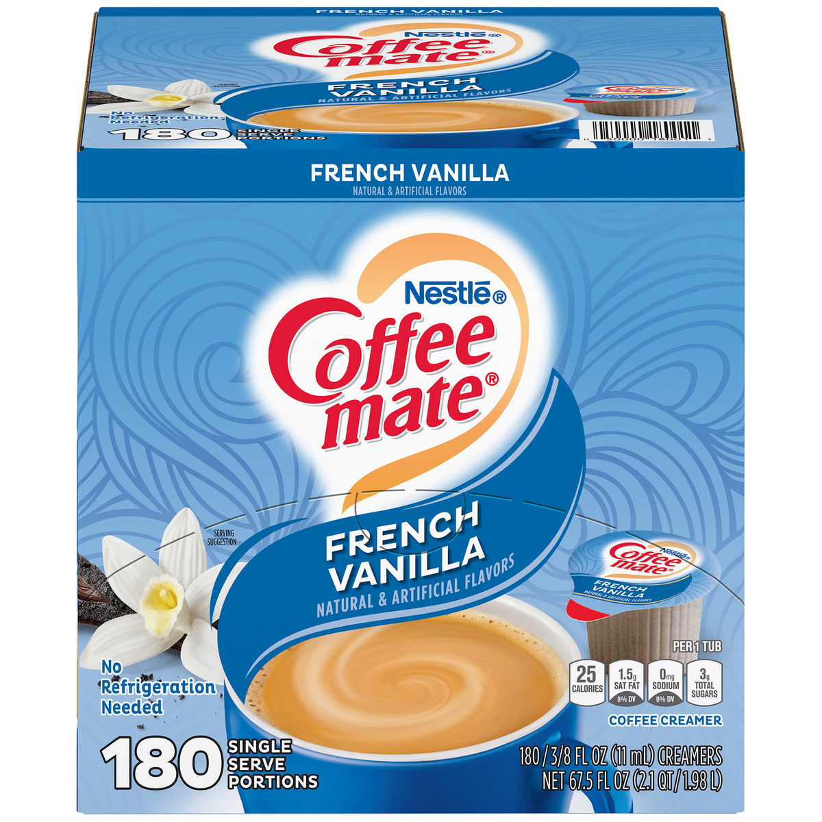 Coffee mate Liquid Coffee Creamer Singles, Non-Dairy, French Vanilla, 0.38 fl oz, 180 ct