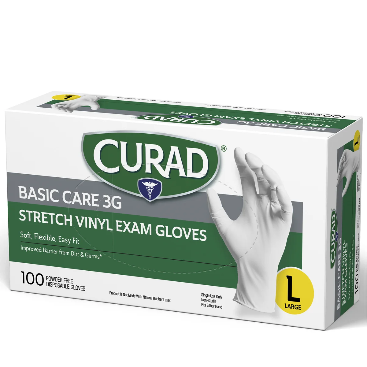 Curad Basic Care 3G Vinyl Exam Gloves, Large, 300 ct - Image 2