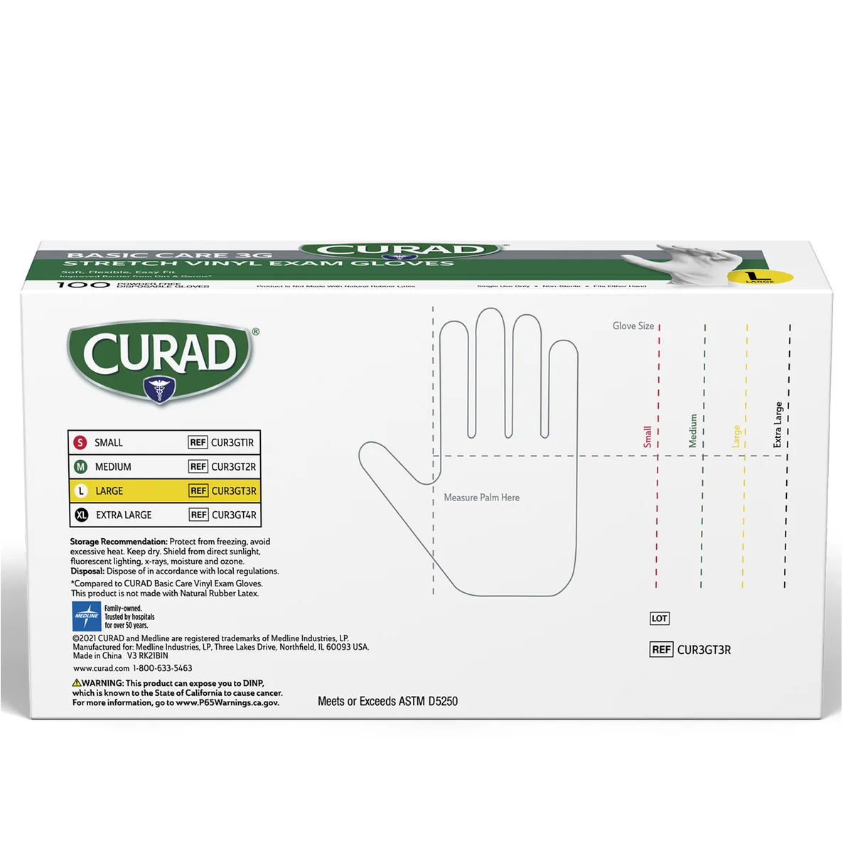 Curad Basic Care 3G Vinyl Exam Gloves, Large, 300 ct - Image 3