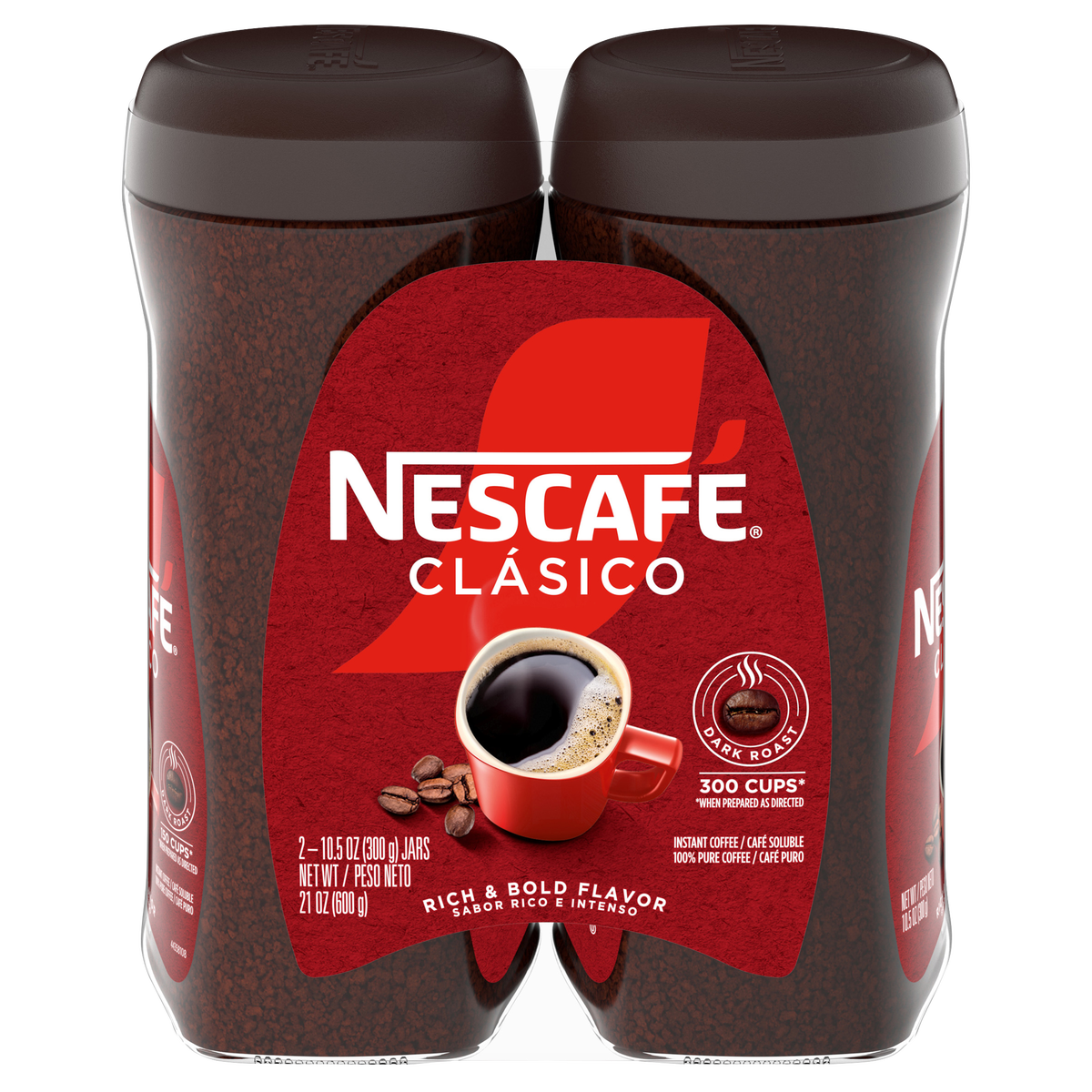 Nescafe Clasico Instant Coffee, Dark Roast, 10.5 oz, 2 ct
