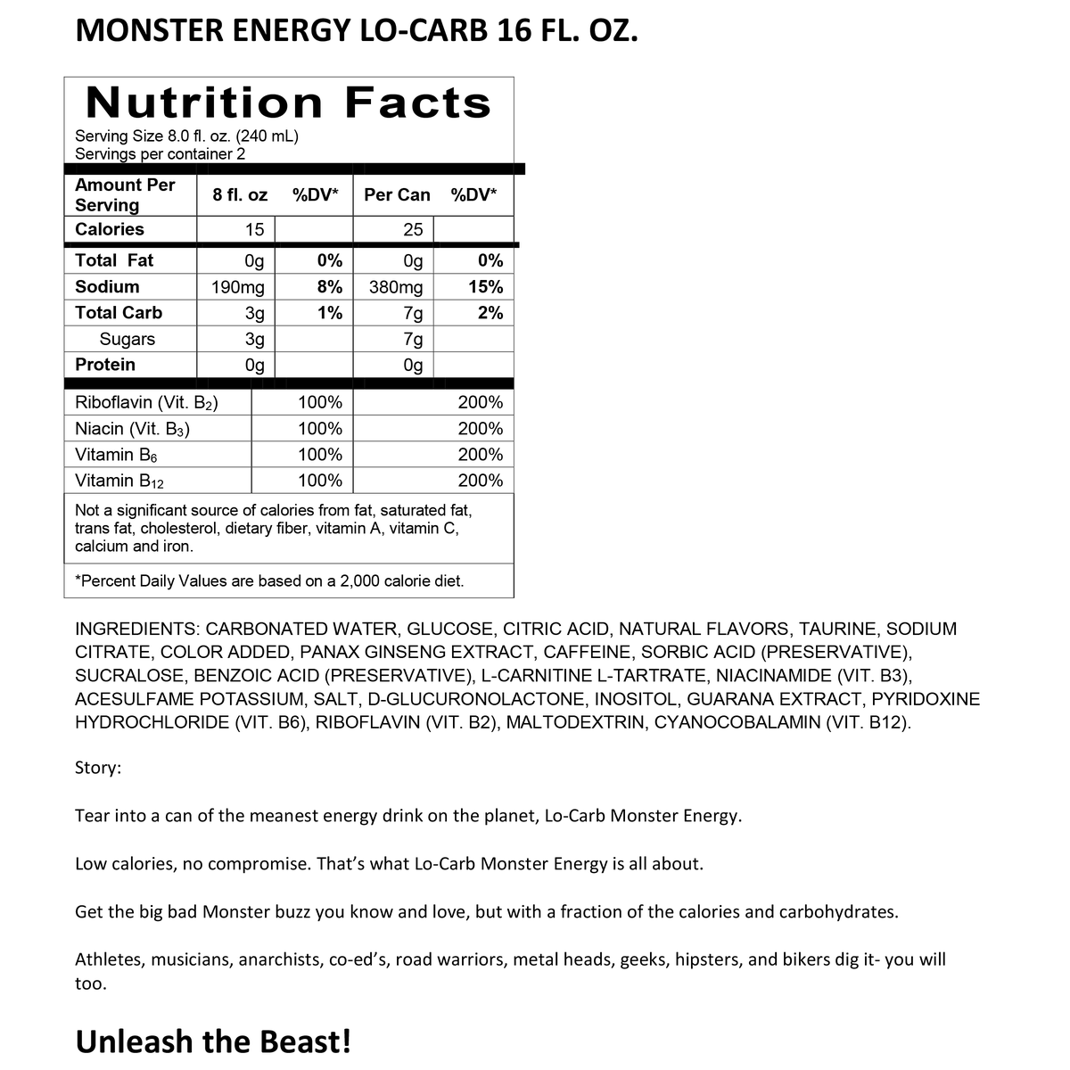 Monster Energy Drink, Lo-Carb, 16 fl oz, 24 ct - Image 3