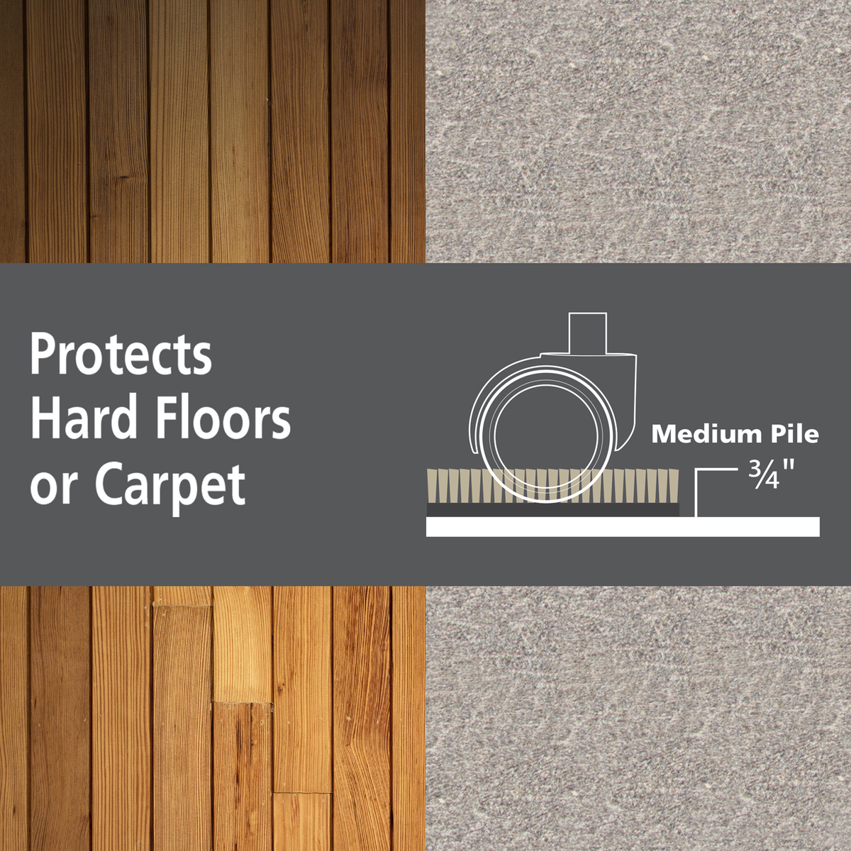 Floor+Mate Chair Mat, Hard Floor and Medium Pile Carpet, No Lip, 36" x 48", Clear - Image 3