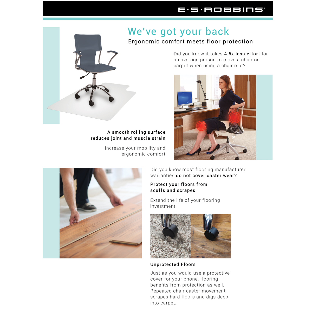 Floor+Mate Chair Mat, Hard Floor and Medium Pile Carpet, No Lip, 36" x 48", Clear - Image 6