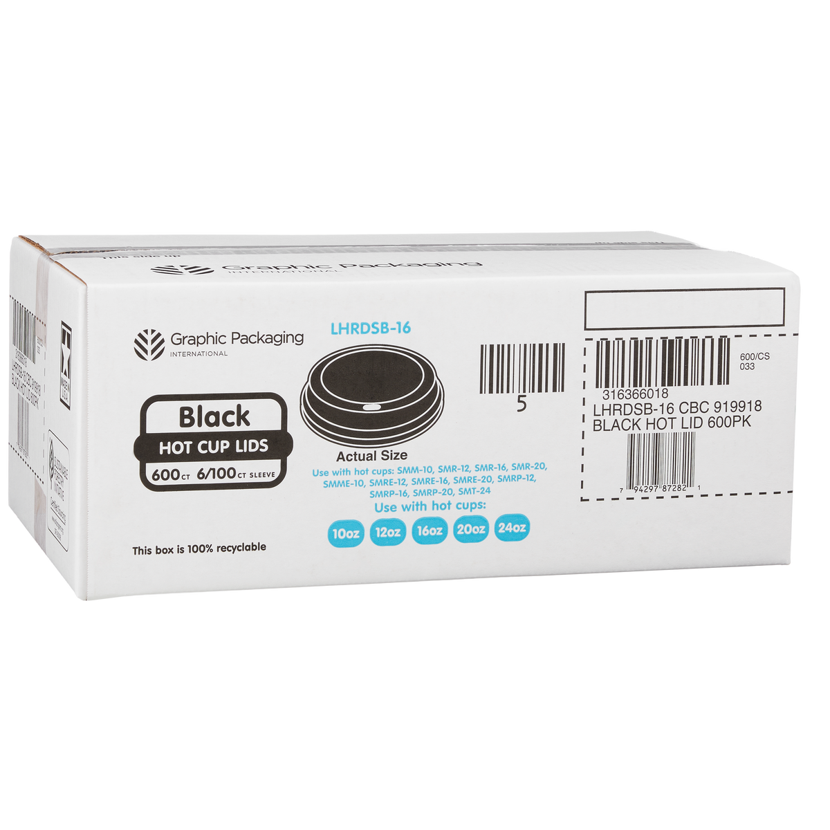 Graphic Packaging Hot Cup Dome Lids, Black, 10-24 oz, 600 ct - Image 2