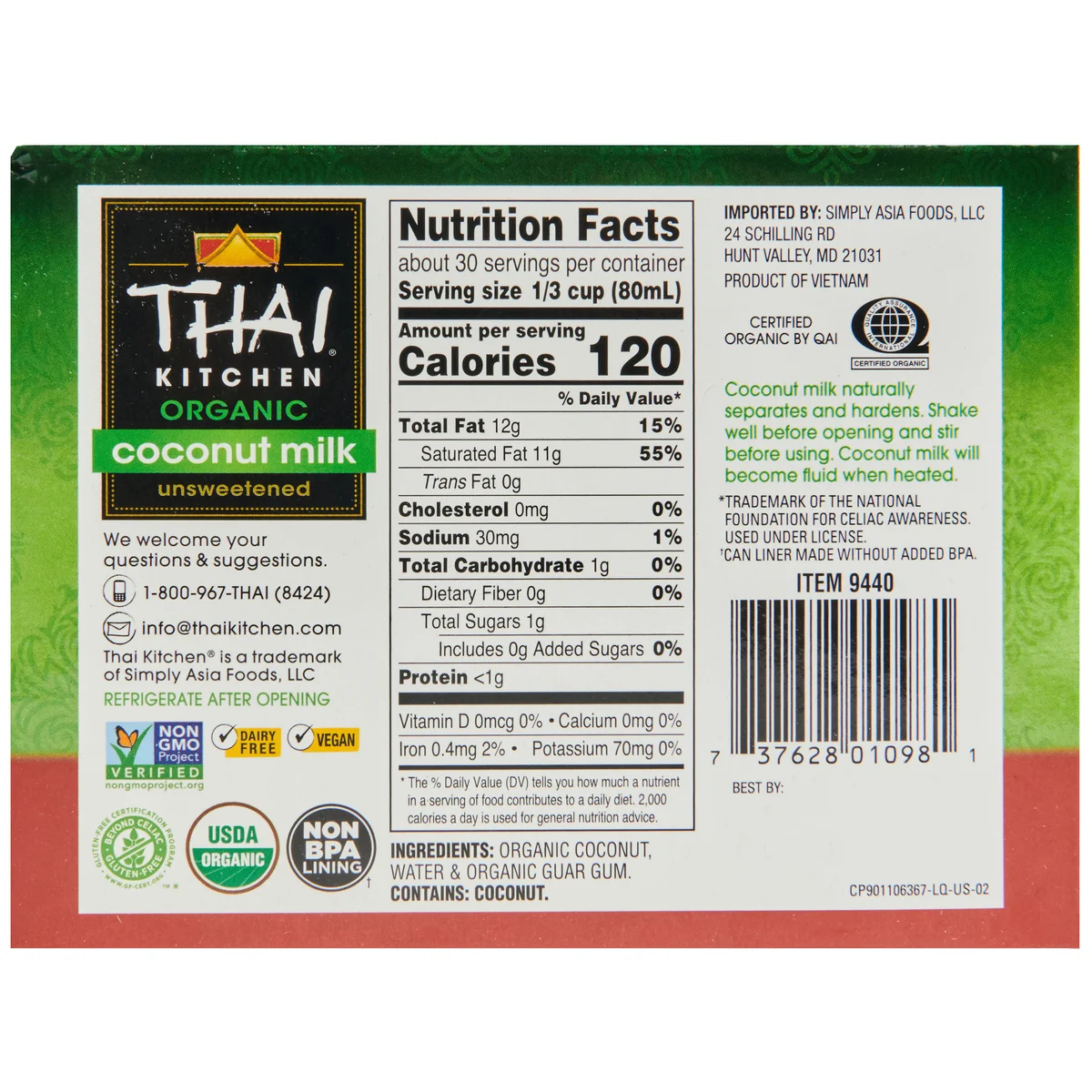 Thai Kitchen Organic Coconut Milk, Unsweetened, 13.66 fl oz, 6 ct - Image 2