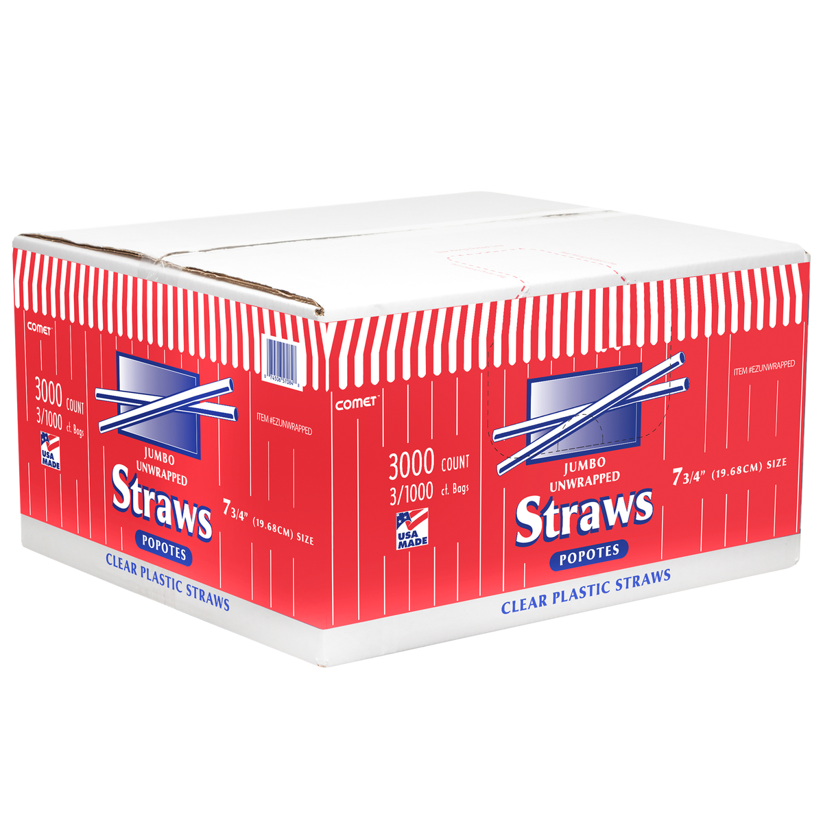 Comet 7-3/4'' Plastic Jumbo Straw, Clear, 3000 ct