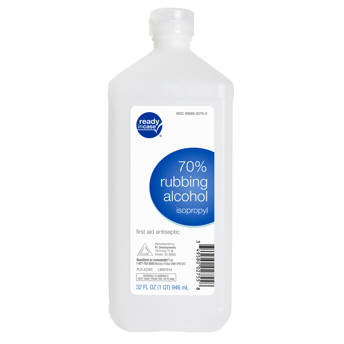 Ready In Case 70% Rubbing Alcohol Isopropyl, 32 fl oz, 6 ct