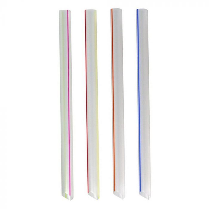 7.75" Colossal (12mm) Assorted Clear Striped Unwrapped Plastic Straw - 1 case (2000 piece)