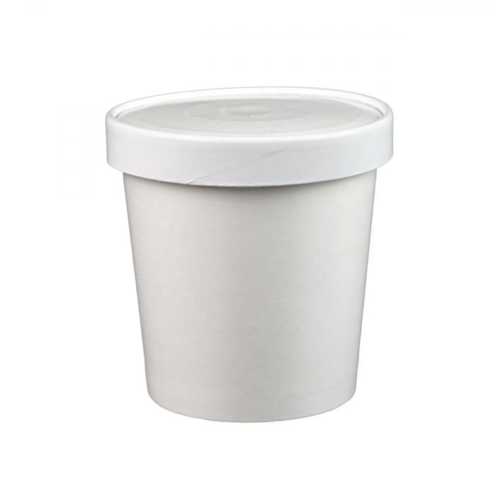 16 oz White Paper Ice Cream Container with Paper Lid Combo - 250/Case