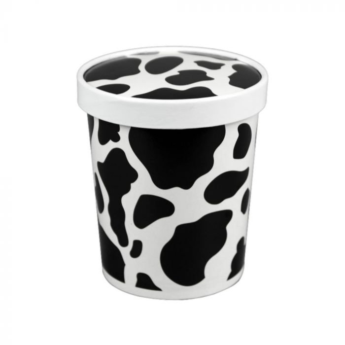 32 oz Dairy Print Paper Ice Cream Container with Paper Lid Combo - 1 case (250 set)