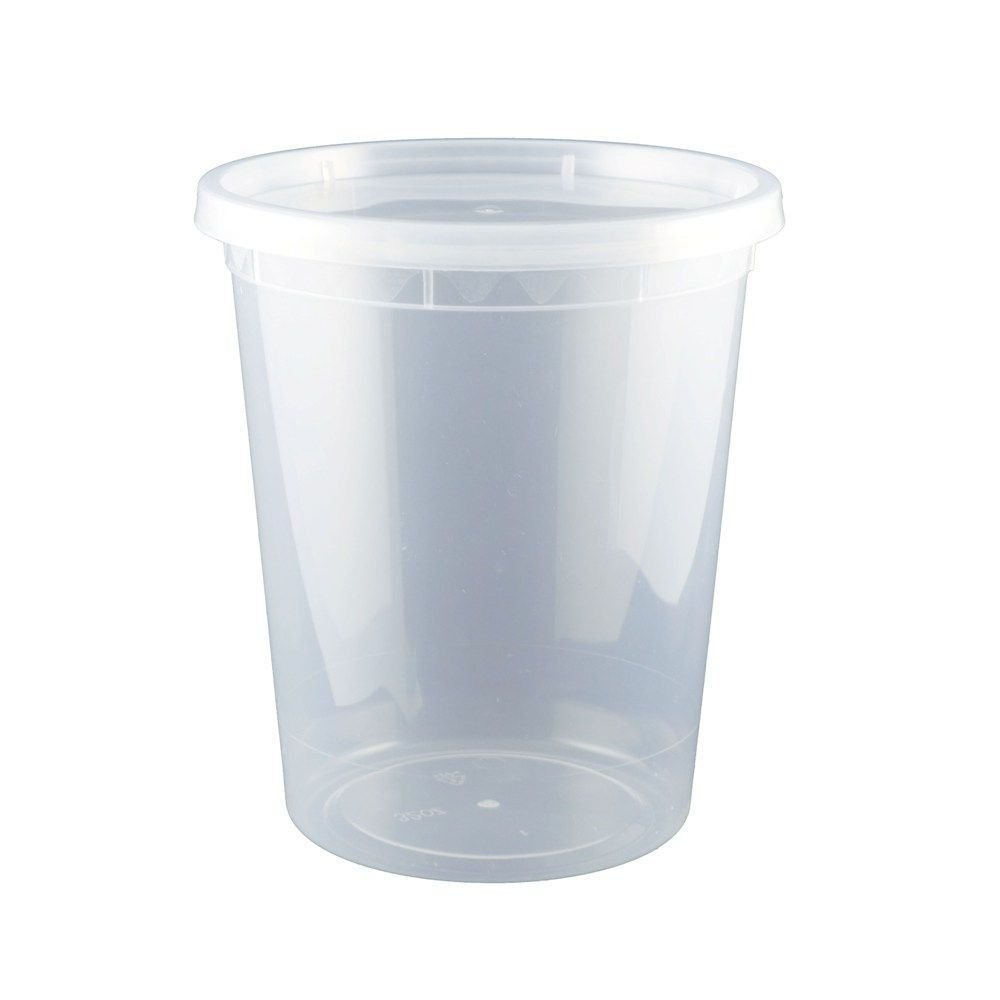 32 oz Translucent Plastic Round Deli Container w/ Lid Combo (v1) - 1 case (240 set)