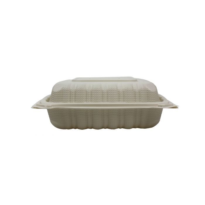 8'' x 8" x 2.75" 3-Compt White PP Plastic Hinged Lid Container - 150/cs (2/75)