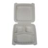 9'' x 9" x 2 3/4" 3-Compt White PP Plastic Hinged Lid Container - 150/cs (2/75)