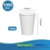 12oz 1000 Hot Paper Drinking Cups for Hot Chocolate/Coffee/Juice/Tea - White