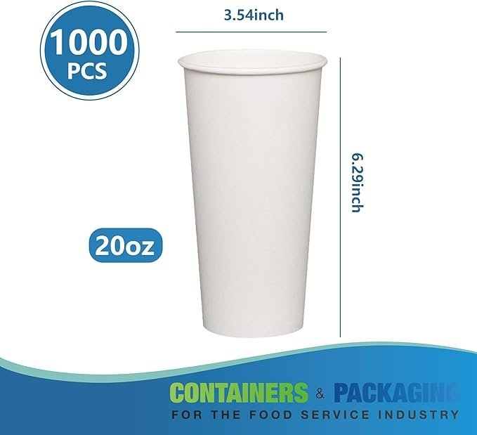 20oz 1000 Hot Paper Cups for Hot Chocolate/Coffee/Juice/Tea – Whit