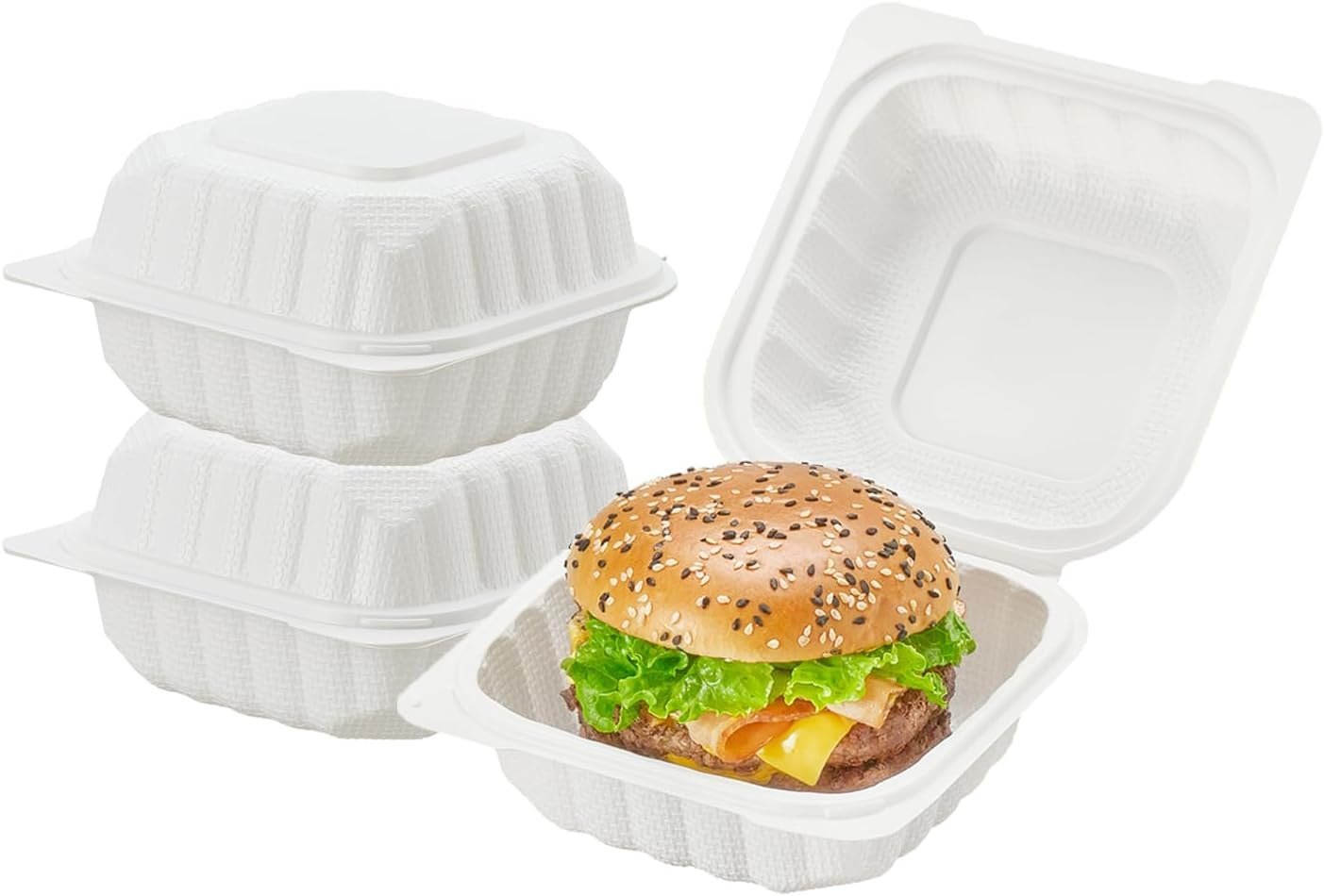 300 Pack 6"x6" Hinged To Go Food Containers, Clamshell Take Out Food Containers with Lids, Disposable