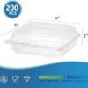 9" x 9" x 3" Clear PET Plastic Hinged-Lid Take Out Container - 1 case (200 piece)
