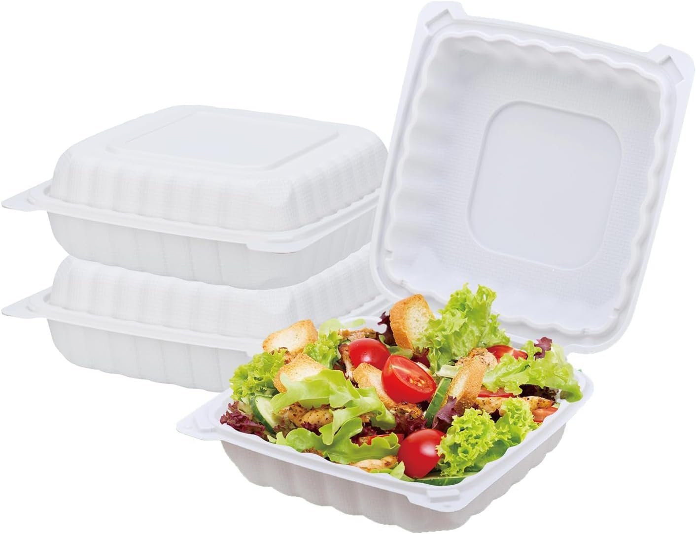 120 Pack 8"x8" Hinged To Go Food Containers, Clamshell Take Out Food Containers with Lids, Disposable Plastic